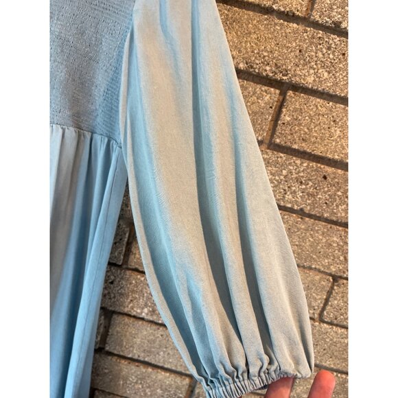 Ingrid & Isabel Womens XL Blue Smocked Long-Sleeve Midi Dress With Ruffle Hem - Picture 4 of 9